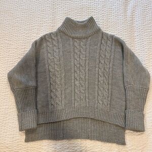 Faithfull The Brand Merida Grey Cable Knit Turtleneck Sweater Oversized Size 4